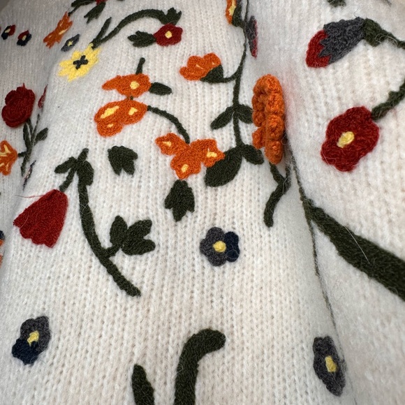 NWT Anthropologie Floral Appliqué Embroidered Cream Sweater Tunic Mini Dress - Picture 10 of 12